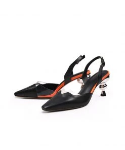 Jady Rose JadyRose | Spiral Kitten Heel Leather Slingback Black NEW ARRIVALS