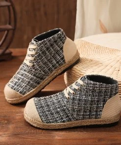 TC Classic Metallic Plaid Hi-Top Sneakers Espadrilles - Cactus Rose