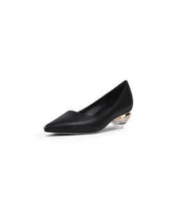 Jady Rose JadyRose | Genuine Leather Black & Crystal Bowl-Heel Pump