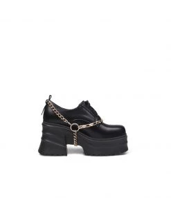Jady Rose JadyRose | Black Leather Chain Over Chunky Heel Oxford New In Shoes