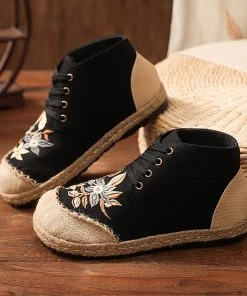 TC Embroidered Floral Head Hi-Top Sneakers Espadrilles - Cactus Rose