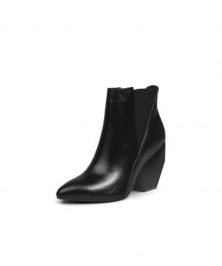 Jady Rose JadyRose | Black Texture Geometry Mid Heel Leather Chelsea Boots Ankle Boots NEW ARRIVALS