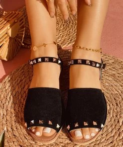 HT NEW ARRIVALS En Bloom | Black Peep-Toes Studded Sandals