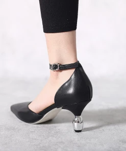 Jady Rose NEW ARRIVALS JadyRose | Black Abalone & Silver Drop-Heel Point Toe Leather Ankle Sling Back Sandals