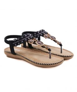 NEW ARRIVALS SIKETU | BLACK FLORAL-ACCENT RHINESTONE SANDAL