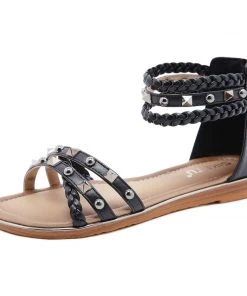 Stud Braided Ankle-Strap Sandals - SIKETU New In Shoes