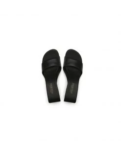 Jady Rose JadyRose | Open Twisted-Heel Leather Slide Sandal - Black