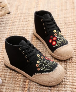 TC New In Shoes Cactus Rose | Embroidered Blossom Head Hi-Top Sneakers Espadrilles