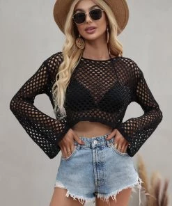 MY New In Clothing AIDA CROCHET KNIT TOP - BLACK
