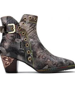 SOFFIA | Antique Prints With Metallic Stud Moto Boot