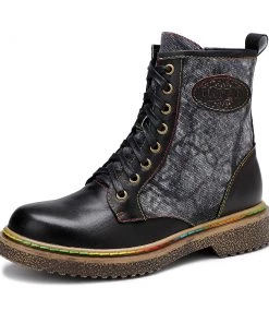 Tie Dye-Contrast Genuine Leather Combat Boots Ankle Boots - Soffia Shoes 19 Tie Dye-Contrast Genuine Leather Combat Boots Ankle Boots - Soffia Shoes