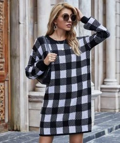 MY Smaibulun | KAITLYN Plaid Knit Dress - Black