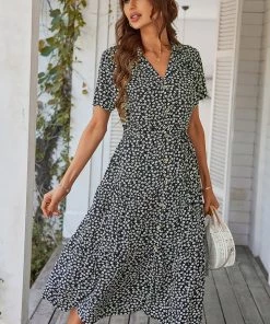 DY ALVINA Print Midi Dress - Black