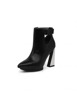 Jady Rose JadyRose | Triangled Silver Heel Cut Out High Heel Leather Black Ankle Boots NEW ARRIVALS