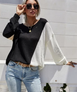 MY Smaibulun | GRANIA Two Tone Color Block Knit Sweater - Black NEW ARRIVALS