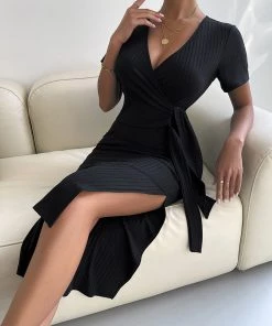 DY CLARETTA French Rib Midi Dress - Black NEW ARRIVALS