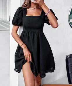 DY NOTEPAD SQUARE COLLAR MINI DRESS - BLACK