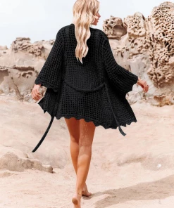 MY DELTA CROCHET KNIT CARDIGAN - BLACK