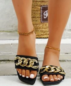 HT EN BLOOM | HOWARDINA GOLD CHAIN SLIDE BLACK