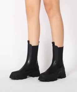 Jady Rose New In Shoes JadyRose | Block Heel Mid-Length Black Leather Chelsea Boot