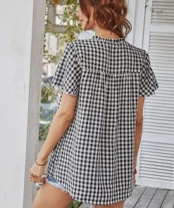 DY ROSENDA GINGHAM TOP - BLACK New In Clothing