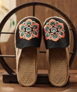 TC Shop Sandals Embroidered Lotus Side Strap Mules - Cactus Rose