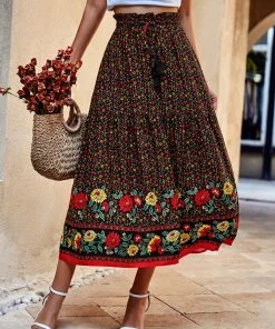 DY New In Clothing ARGIE MAXI SKIRT - BLACK PRINT