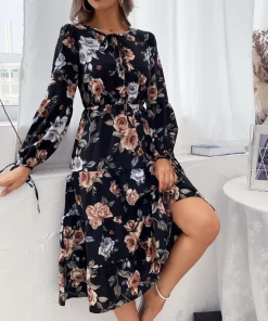 BFZY NEW ARRIVALS Smaibulun | GIVEN Floral Midi Dress - Black Print