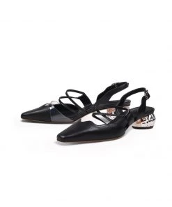 Jady Rose New In Shoes JadyRose | Double Strap-Detail Low Heel Point ToeLeather D'Orsay Pumps Sandal - Black