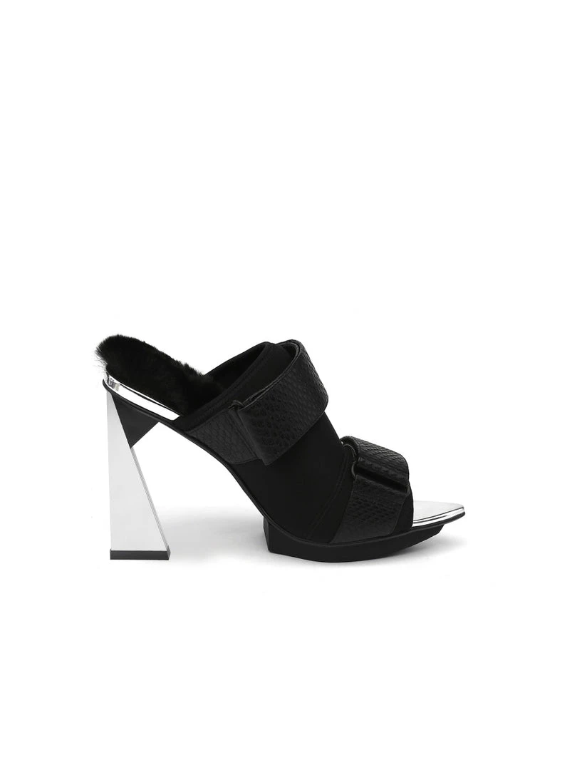 Jady Rose JadyRose | Faux Fur Back Heel Peep-Toe Sandal - Black 2 Jady Rose JadyRose | Faux Fur Back Heel Peep-Toe Sandal - Black