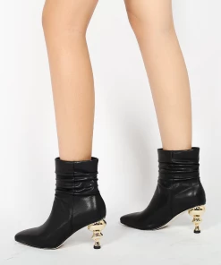 Jady Rose JadyRose | Slouchy Gold Kettle Heeled Black Ankle Boot