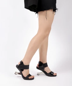 Jady Rose JADYROSE | TASH BLACK LEATHER ELEVATOR HEEL SANDAL New In Shoes