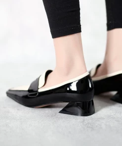 Jady Rose NEW ARRIVALS JadyRose | Genuine Leather Block Color Elegant Princess Kate Loafers - Black