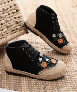 TC New In Shoes Cactus Rose | Embroidered Floral Head Hi-Top Sneakers Espadrilles