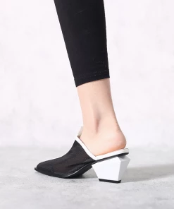 Jady Rose NEW ARRIVALS JadyRose | Geometry Block Point Toe Mid Heel Mules - Black