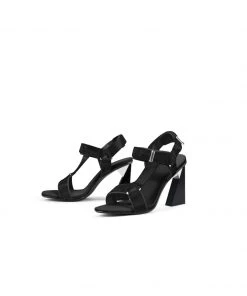 Jady Rose JadyRose | Matador Block HighHeel Open Toe Black Gladiator Sandals