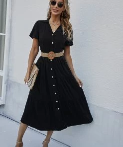 DY EMILY Front Button Midi Dress - Black New In Clothing