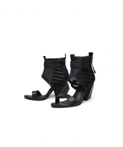 Jady Rose JadyRose | NOTEPAD Mesh Upper Black Leather Sandals NEW ARRIVALS