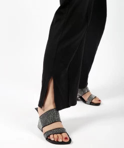 Jady Rose JADYROSE | ADALINA RHINESTONE BLACK LEATHER SLIDE NEW ARRIVALS