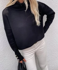 MY New In Clothing Smaibulun | Black Oversized Collar Turtleneck Knit Sweater