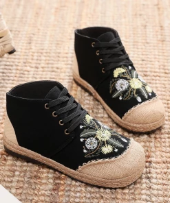 TC New In Shoes Cactus Rose | Embroidered Dandelion Round Toe Hi-Top Sneakers Espadrilles