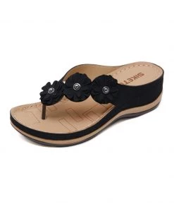 SIKETU | BLACK FLORAL-STRAP THONG