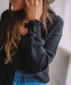 MY Smaibulun Doll | DARIUS Drop Shoulder V-neck Knit Top - Black