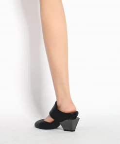 Jady Rose JadyRose | TINA Geometric Heel Black Leather Sandal New In Shoes