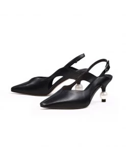 Jady Rose JadyRose | Pearl Kitten Heel Leather Slingback Black