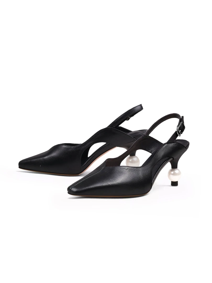Jady Rose JadyRose | Pearl Kitten Heel Leather Slingback Black 1 Jady Rose JadyRose | Pearl Kitten Heel Leather Slingback Black