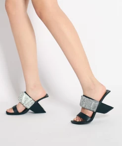Jady Rose JadyRose | KARINA Rhinestone Black Leather Wedge Sandal NEW ARRIVALS