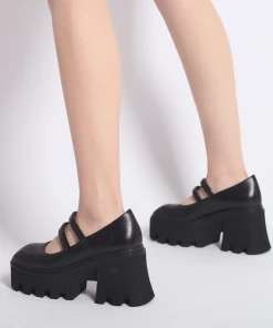 Jady Rose NEW ARRIVALS JadyRose | FILO Chunky Heel Black Leather Mary Jane