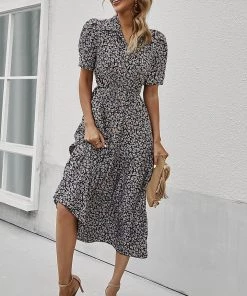 DY CLAUDIA MIDI DRESS - BLACK PRINT New In Clothing