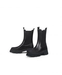 Jady Rose New In Shoes JadyRose | Block Heel Mid-Length Black Leather Chelsea Boot